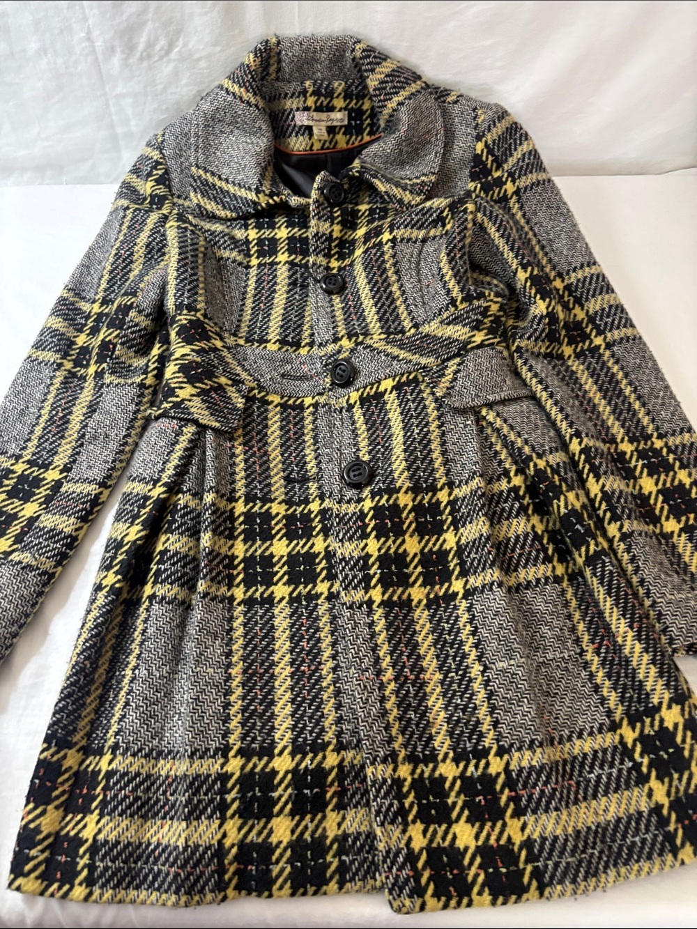 American Rag Yellow, Black & Gray Plaid Pea Coat